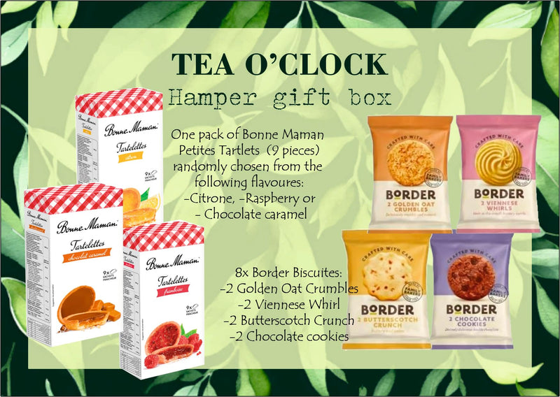 Tea O'Clock Afternoon Tea Hamper - Gift Set With French Tartalets, Biscuits, Jam, Marmalade & Tea – Food Hamper For 2 - Ideal for Birthdays - Handmade in the UK - Gift Guide