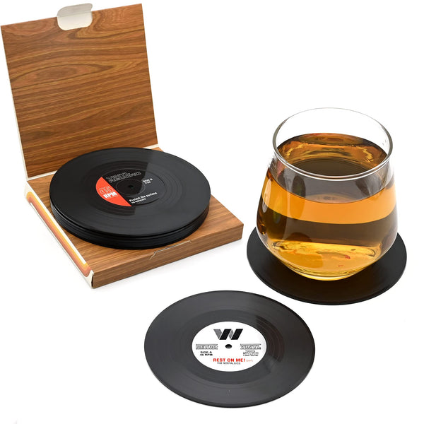 Drink Coasters Set of 6 Cup Pad Retro CD Record Mug Mat with Non-slip Tabletop Protection for Glasses Espresso/Coffee/Tea/Milk/Beer/Wine Glass Cup Home café Bar & Bistro Round 10.5cm