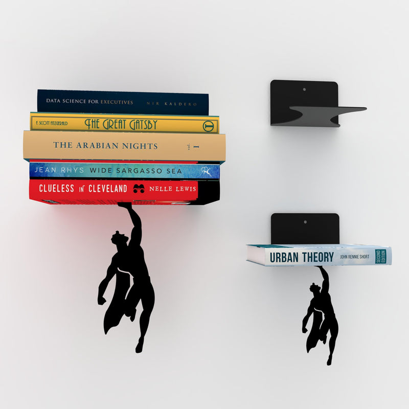 Artori Design Supershelf | Black Metal Superhero Floating Bookshelf | Concealed | Hidden Shelf | Unique Book Shelves | Gifts for Geeks | Gifts for Book Lovers | Cool Book Stacker Stopper