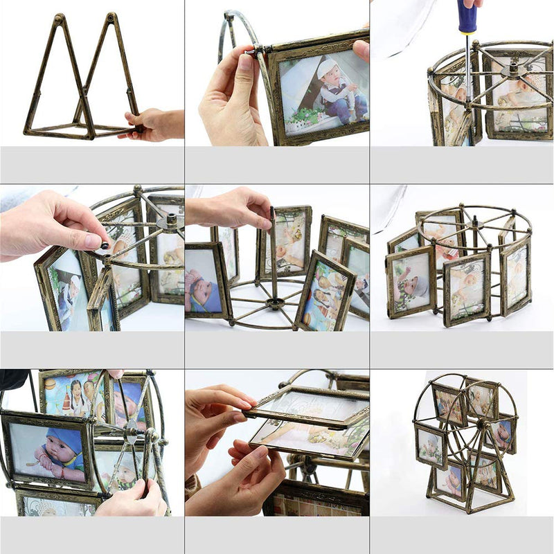 Rotating Ferris Wheel Picture Frame, Desk Table Top Vintage Photo Frames, Personalized Family Photo Frame Shows for 12 Photos Home Décor Christmas Birthday Gifts (Style 2) - Gift Guide