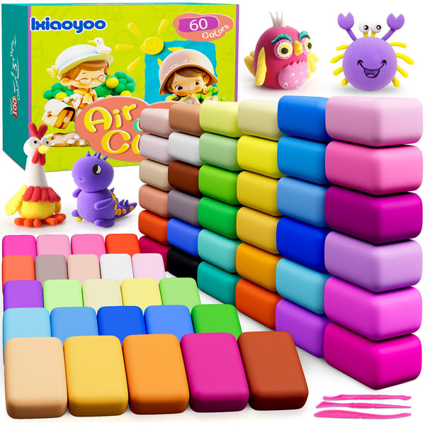 Ixiaoyoo Air Dry Clay Kit - 60 Colors Magic Clay, Molding Clay for Kids, Safe & Non-Toxic, Colorful DIY Clay, Great Gift for Boys & Girls - Gift Guide