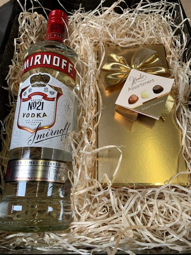 Vodka Gift Set - Smirnoff Vodka and Chocolates Gift Hamper Box - Birthday, Christmas Vodka Gifts for Women and Men