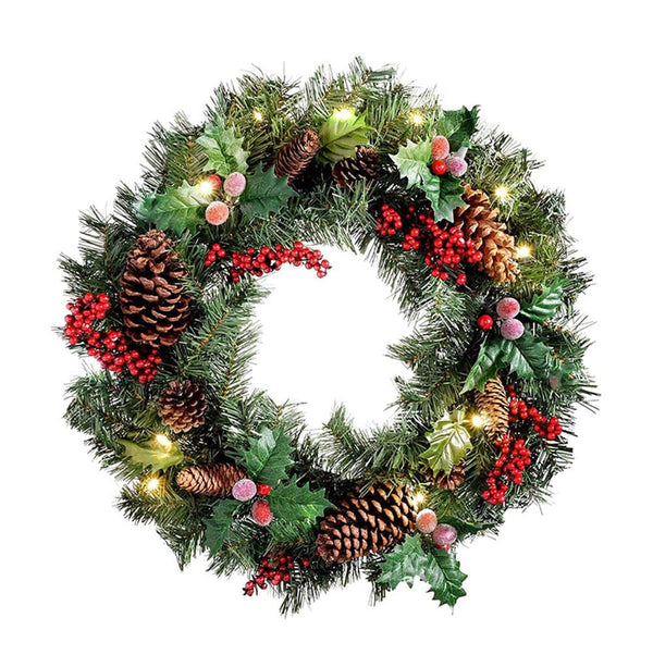 40cm Pre Lit Christmas Wreaths for Front Door with Lights, Light Up Artificial Wreaths for Window Fireplace Wall Decor Indoor Outdoor Home Christmas Decorations (16inch) - Gift Guide