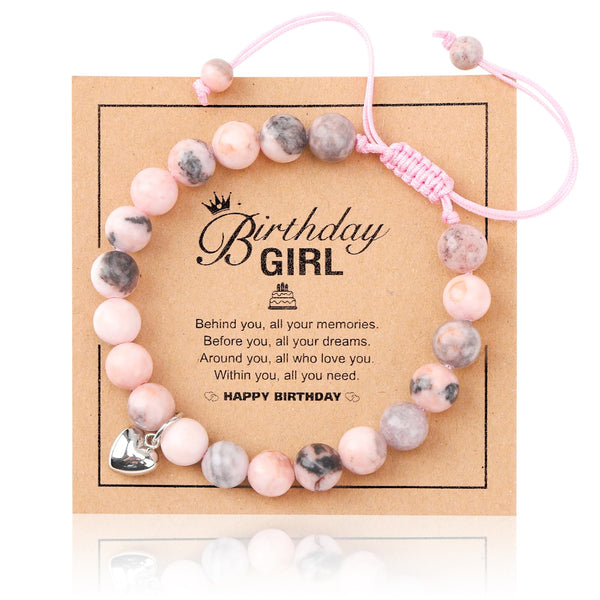 Xialvyu Girl Birthday Gifts, Bracelets for Teenage Girls, Pink Natural Stone Bracelet Gifts for Teenage Girls with Heart Charm for Girls - Gift Guide