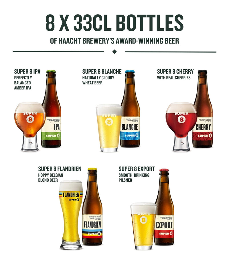 SUPER 8 | Mixed case of Speciality Belgium Beers from the Haacht Brewery - Beer Gift Set Pack | (8 x 330ml bottles)