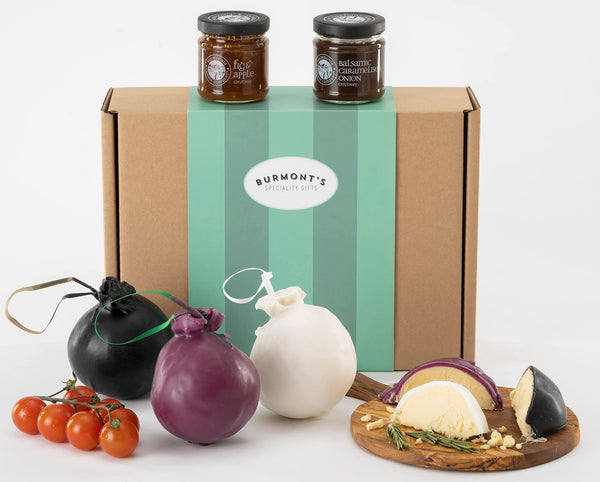 Shorrocks Lancashire Cheese Bomb & Chutney Gift Hamper - Three x 230g Cheese Bombs - Traditional, Red Onion, Vintage Gold Bomb & Snowdonia Chutneys - Hamper Exclusive to Burmont's - Gift Guide