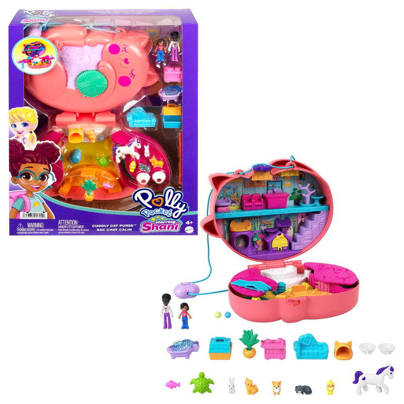 Polly Pocket Starring Shani Cuddly Cat Purse, Pet Vet Theme with 2 Micro Dolls & 18 Accessories, Pop & Swap Peg Feature, Great Gift for Ages 4 Years Old & Up, HGT16 - Gift Guide