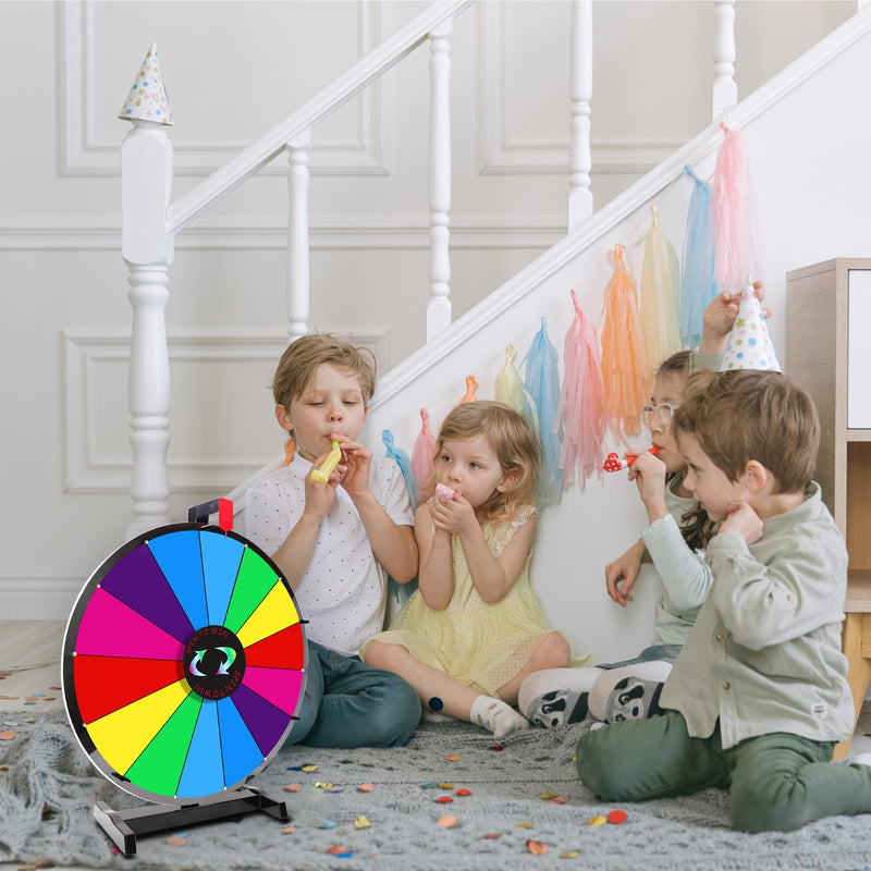 iElyiEsy 18 Inch Spinning Wheel for Prize 14 Slots Tabletop Prize Wheel Spinner with Stand, Dry Erase Marker and Eraser for Trade Show Carnival Party Pub Fortune Game