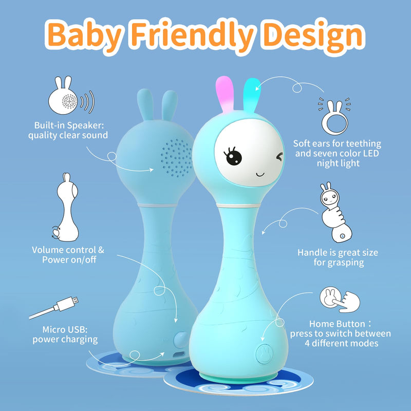 alilo Smarty Bunny Baby Rattle Musical Light Up Sensory Toys, Infants Newborns Baby Teething Toys 0-3-6-7-12 Months,1 Year Old boy/Girl Gifts 4 Music Modes and Color Recognition Function - Gift Guide