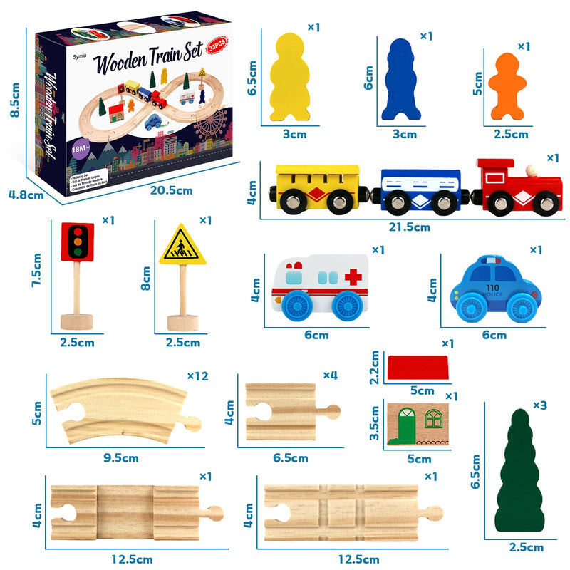 Wooden Train Set Boy Girls Toys Wooden Toys Train Track 33 Pcs Compatible Train Sets Train Toy Car Kids Toys Birthday Toys for 3 4 5 Year Old Boys Girls Gifts - Gift Guide