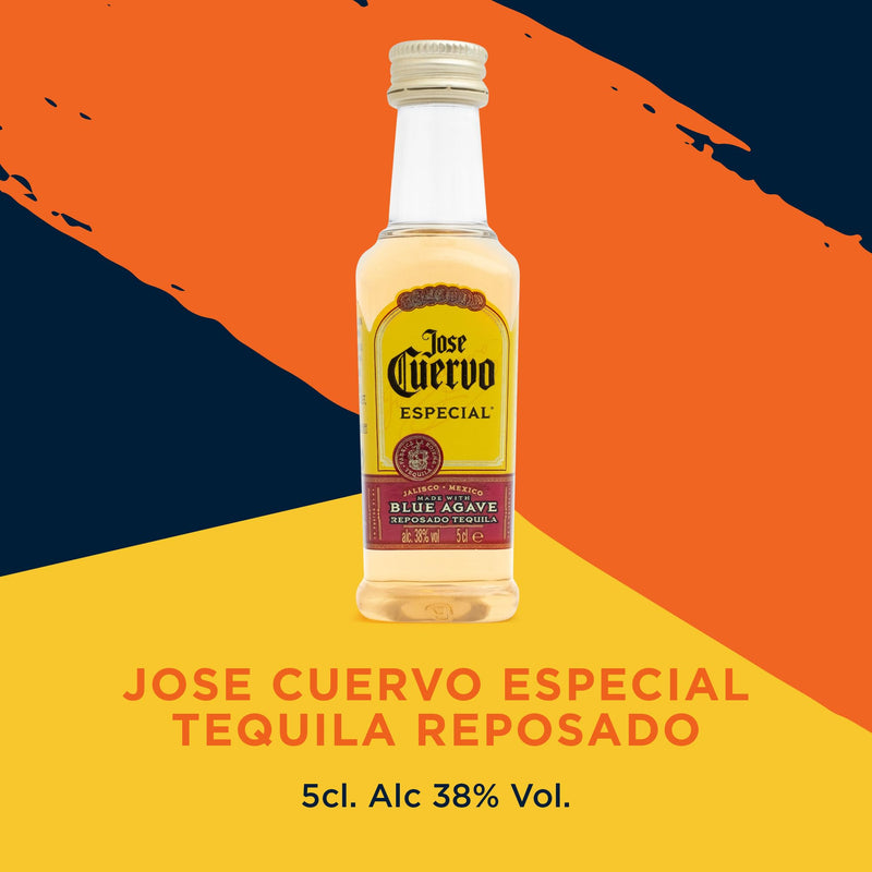 Tequila Gift Set - Jose Cuervo Tequila Gifts, 2x 5cl Jose Cuervo Reposado 38%, Jose Cuervo Silver 40%, Miniature Alcohol Bottles, 1 Official Spirit Shot Glass - Mini Birthday Gifts for Men, Women