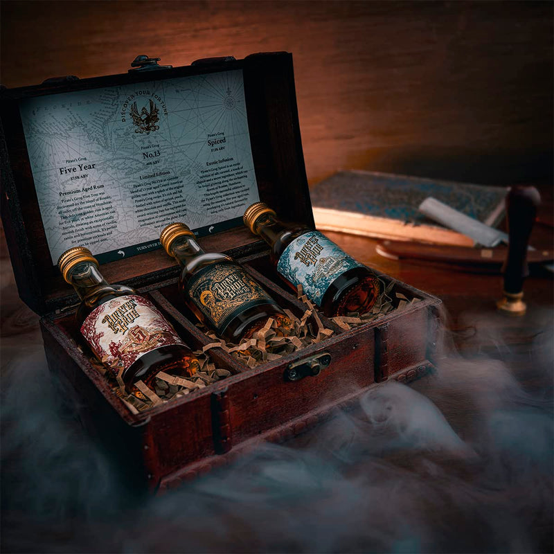 Pirate's Grog Miniatures Gift Set of 3 Rums | Premium Blend | Alcohol Content: Five Year - 37.5%, No.13-40%, Spiced - 37.5% | 3 x 50ml Bottles