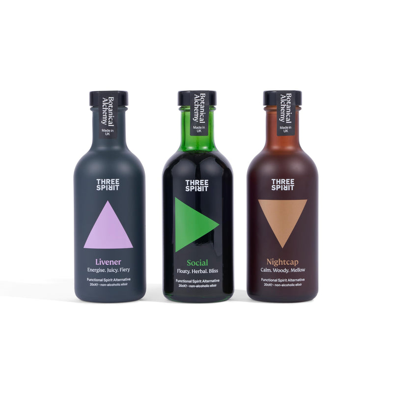 Three Spirit Non-Alcoholic Alternative Spirits - Starter Gift Set | Choose Your Mood For Every Occasion | With Adaptogens & Nootropics | Livener, Elixir & Nightcap | Award Winning Gluten Free & Vegan