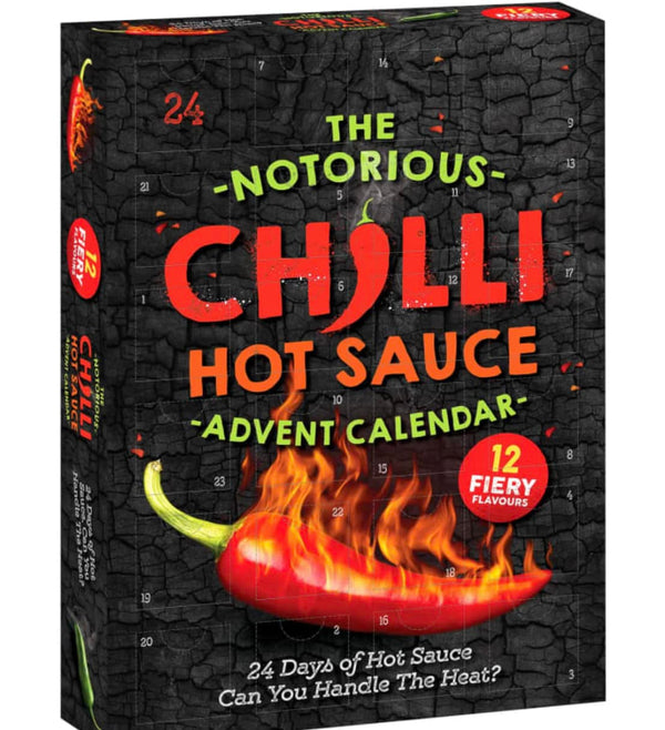 Chilli Hot Sauce Advent Calendar 2022-24 Days Christmas Countdown with 12 Fiery Flavours - Vegetarian and Vegan Advent Calendar with ACL Fun Facts about Chillies Card - Chilli Lovers Gift (Red) - Gift Guide