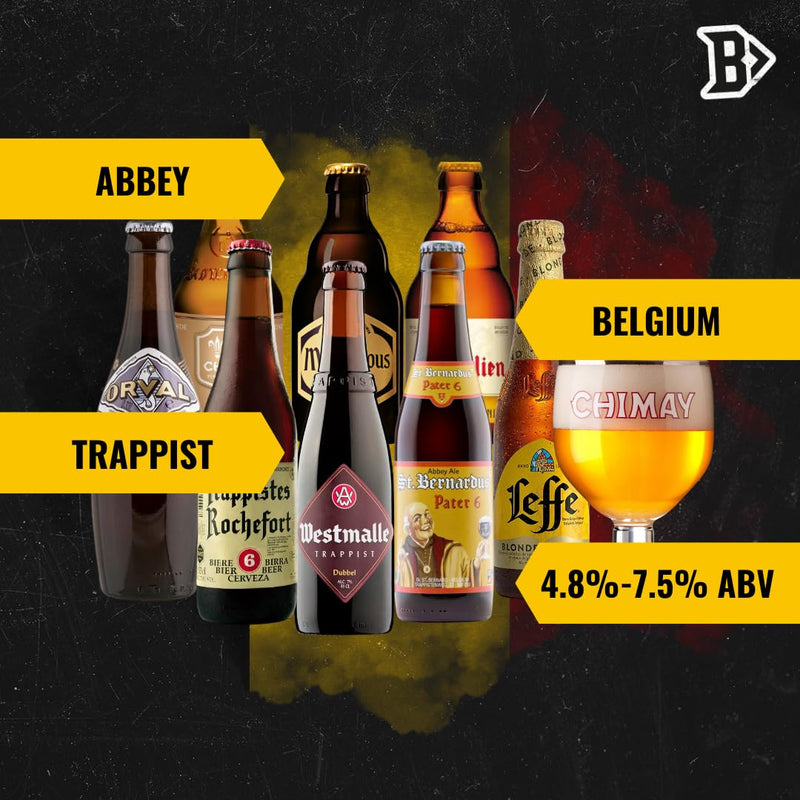 Belgian Trappist & Abbey Mixed Case with Glass (8 Pack) - Belgian Beer Craft Beer Gift Set Premium Selection, Gifts For Him, For Her, Christmas, Birthday's, Father's Day - Gift Guide