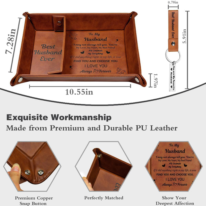 Valentines Gifts for Him, Anniversary Bedside Organiser Gifts for Him Boyfriend Husband, Leather Valet Tray Christmas Husband Gifts from Wife, I Love You Gift for Him Men Birthday Valentines Day Gifts