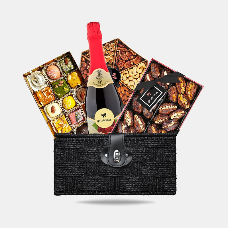 Halal Barfi Hamper by Giftalicious® with Nuts, Dates, Barfi and Non-Alcoholic Juice Drink