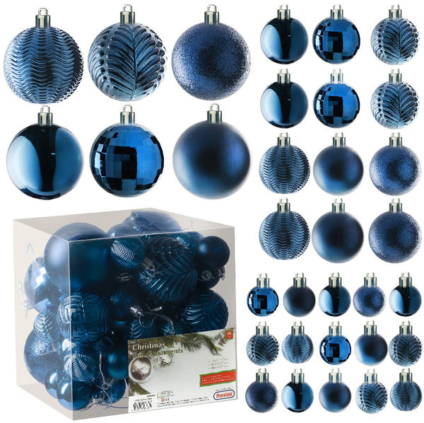 Prextex Midnight Blue 36-Piece Shatterproof Christmas Ball Ornament The Perfect Glitter Balls, Christmas Tree Baubles Christmas Decorations, Exquisite Xmas Combo of 36 Christmas Balls and Shape Styles - Gift Guide