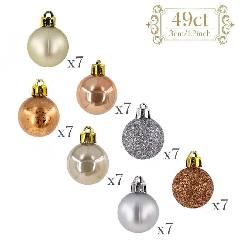 Valery Madelyn Christmas Baubles for Christmas Tree Decoration，49pcs 3cm Woodland Copper and Gold Shatterproof Christmas Ball Ornaments - Gift Guide