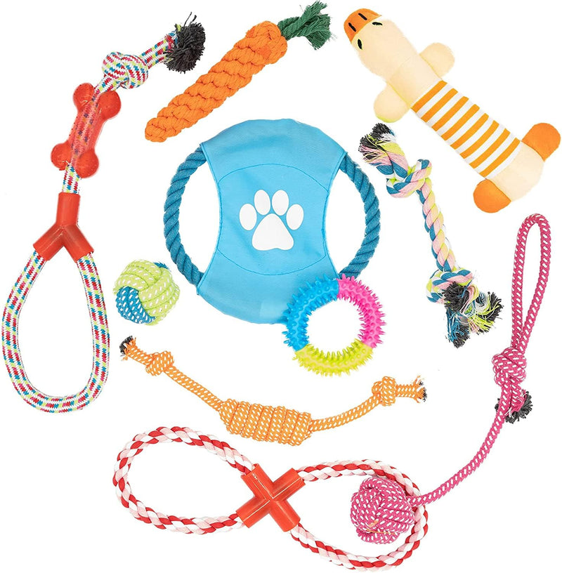 Fur & Bone 10 Pack Dog Chew Toys | Puppy Toys Dog Toys for Boredom | Indestructible Dog Toys with Rope Toys, Squeaky Toy | Dog Toy, Dog Teething Toys for Small & Medium Dogs | Dog - Gift Guide
