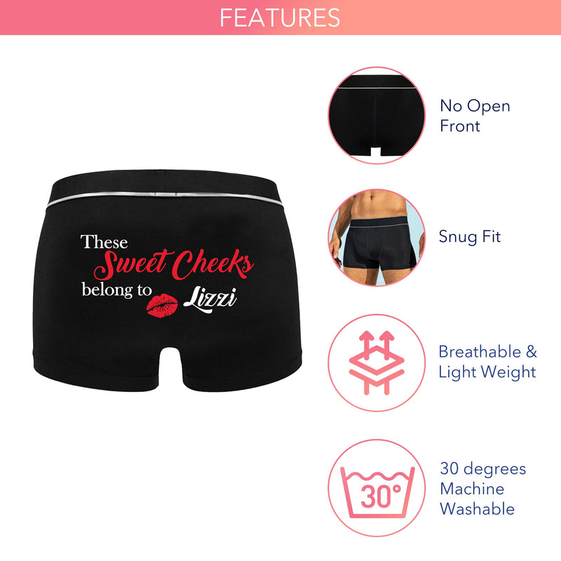 Print Maniacs Valentine's Boxers Personalised Birthday Christmas Trunks Shorts Underwear Funny Printed Mens Boyfriend Gift For Him Sweet Cheeks (XL) Black