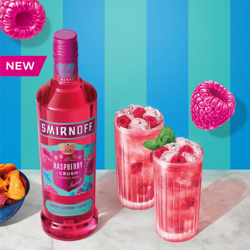 Smirnoff Vodka Gift Set - Flavoured Vodka Miniature & Glass Set, 1x 5cl Smirnoff Raspberry Crush Vodka Mini & Smirnoff Branded Vodka Hi-Ball Glass - Vodka Gifts for Men and Women