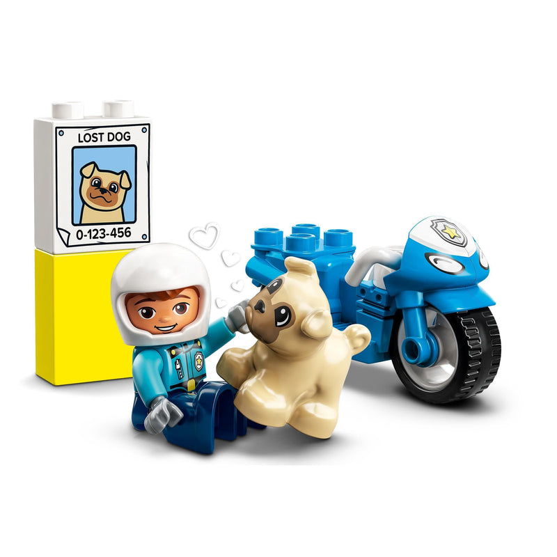 LEGO 10967 DUPLO Town Rescue Police Motorcycle Toy for Toddlers, Boys & Girls 2 Plus Years Old, with Police Officer and Dog Figure, Early Development Toys