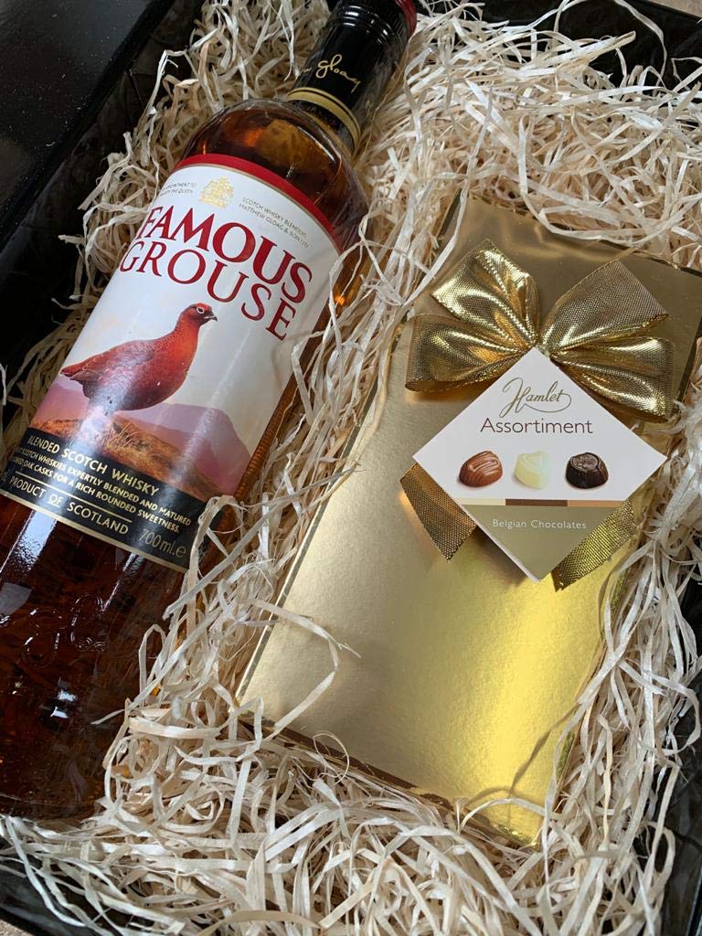 Whisky Gift Set - Famous Grouse Blended Scotch Whisky and Chocolates Hamper - Birthday, Christmas Whisky Gifts for Men and Women