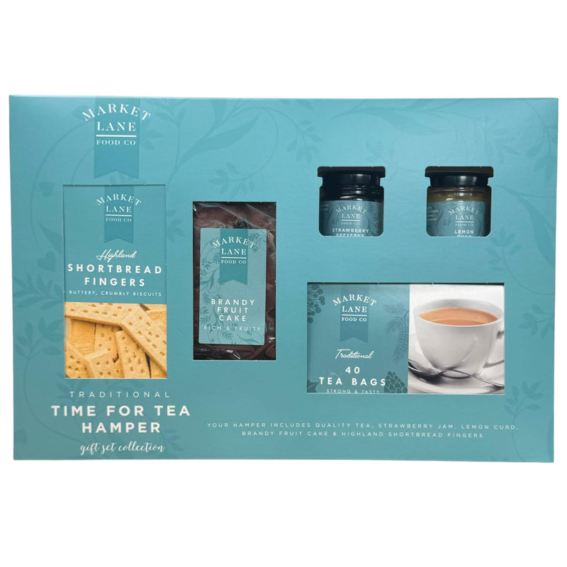 Traditional Time For Tea Hamper by Hampton - Cream tea set containing Quality Tea, Strawberry Jam, Lemon Curd, Fruit Cake, Highland Shortbread Fingers - Ideal Christmas or Birthday present - Gift Guide