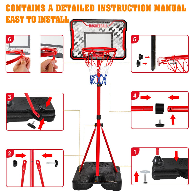 Kids Basketball Hoop and Stand - Portable Basketball Stand Set with 3 Balls 34.7-74.8 inch Adjustable Outdoor & Indoor Ball Games for Kids Toddlers Boys