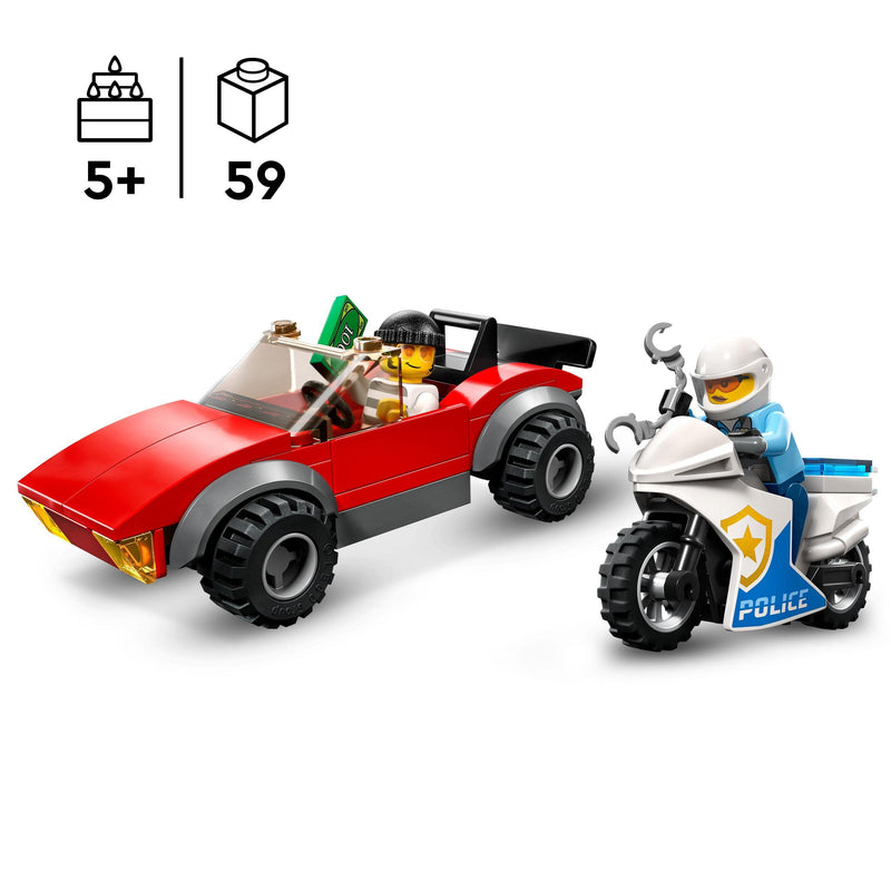 LEGO City Police Bike Car Chase Toy with Racing Vehicle & Motorbike Toys for 5 Plus Year Olds, Kids Gift Idea, Set featuring 2 Officer Minifigures 60392