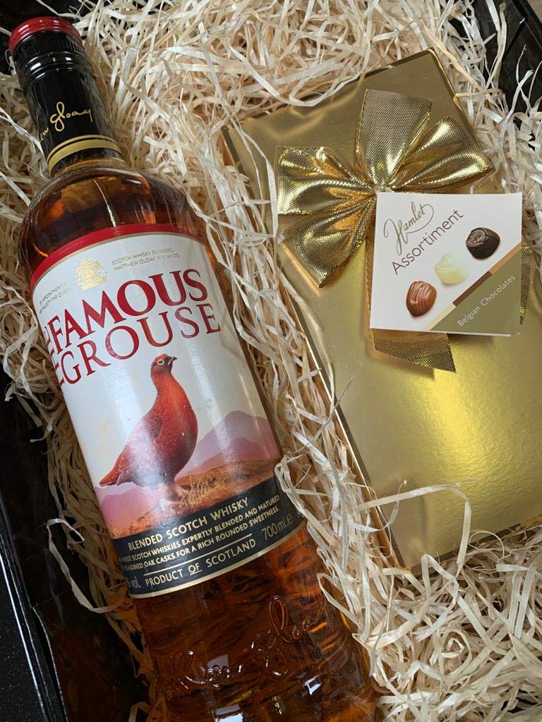 Whisky Gift Set - Famous Grouse Blended Scotch Whisky and Chocolates Hamper - Birthday, Christmas Whisky Gifts for Men and Women