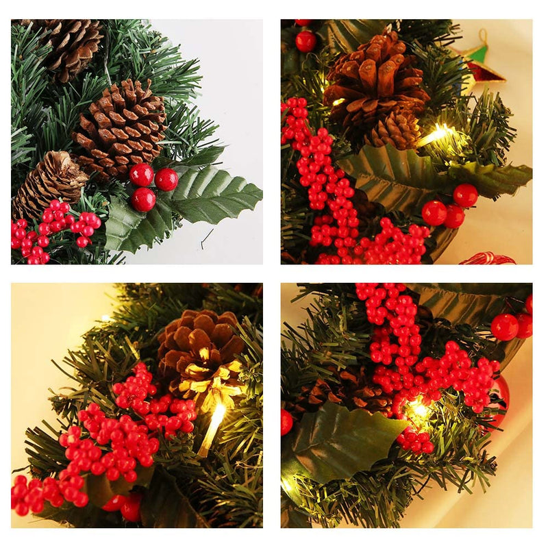40cm Pre Lit Christmas Wreaths for Front Door with Lights, Light Up Artificial Wreaths for Window Fireplace Wall Decor Indoor Outdoor Home Christmas Decorations (16inch) - Gift Guide