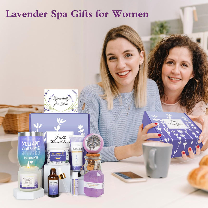 Birthday Gifts for Women, Lavender Pamper Gifts for Women, Care Package Relaxing Gifts, Lavender Spa Gifts Set, Self Care Gifts, Lavender Gift Basket Ideas for Women Her Friend Sister Mom Wife