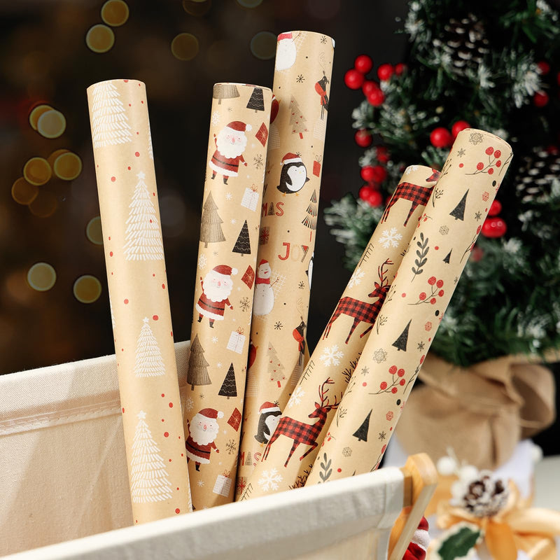 EDWINENE Christmas Wrapping Paper - 5x 3M Roll Christmas Wrapping Paper Gift Roll for Gift Boxes Gift Wrapping Christmas Decoration (43 x 15M) (Natual Kraft) - Gift Guide