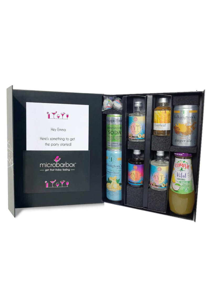 MicroBarBox Mocktail Dream Gift Set in a Premium Luxury Gift Box | Non Alcoholic Gift Set Features: Virgin Coconut Mojito, Virgin Pina Colada, Forest Ginger Spritz, Dark and Stormy