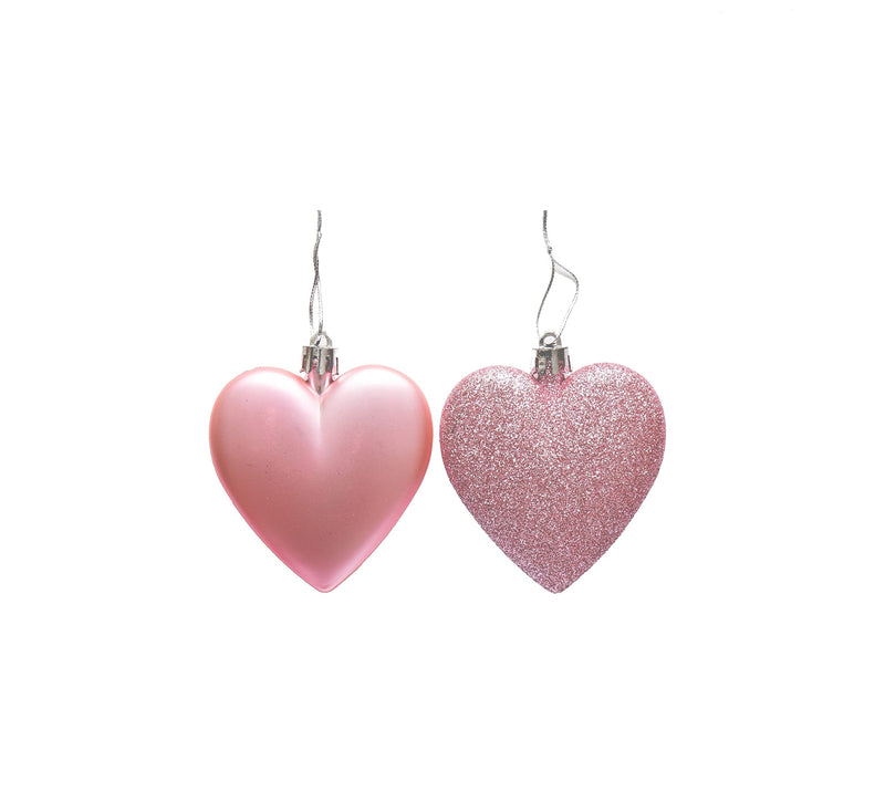 6pc Large Glitter & Matte Heart Baubles - Great Christmas Tree Decorations, Heart Baubles (Blush) - Gift Guide