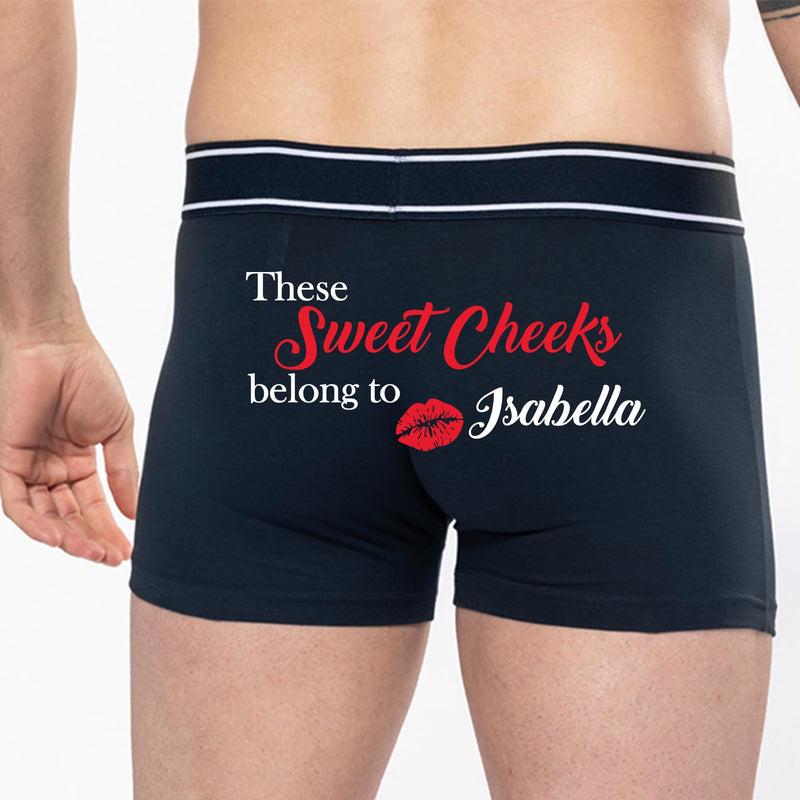 Print Maniacs Valentine's Boxers Personalised Birthday Christmas Trunks Shorts Underwear Funny Printed Mens Boyfriend Gift For Him Sweet Cheeks (XL) Black
