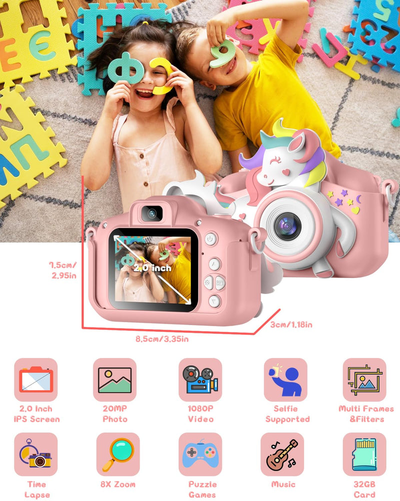 Kids Camera, Gofunly Kids Camera for Girls, 1080P HD 2.0 Inch Screen Kids Digital Camera with 32GB Card, Birthday Christmas Kids Toys Gifts Selfie Childrens Camera for Kids Age 3-12 Years Old Girls - Gift Guide