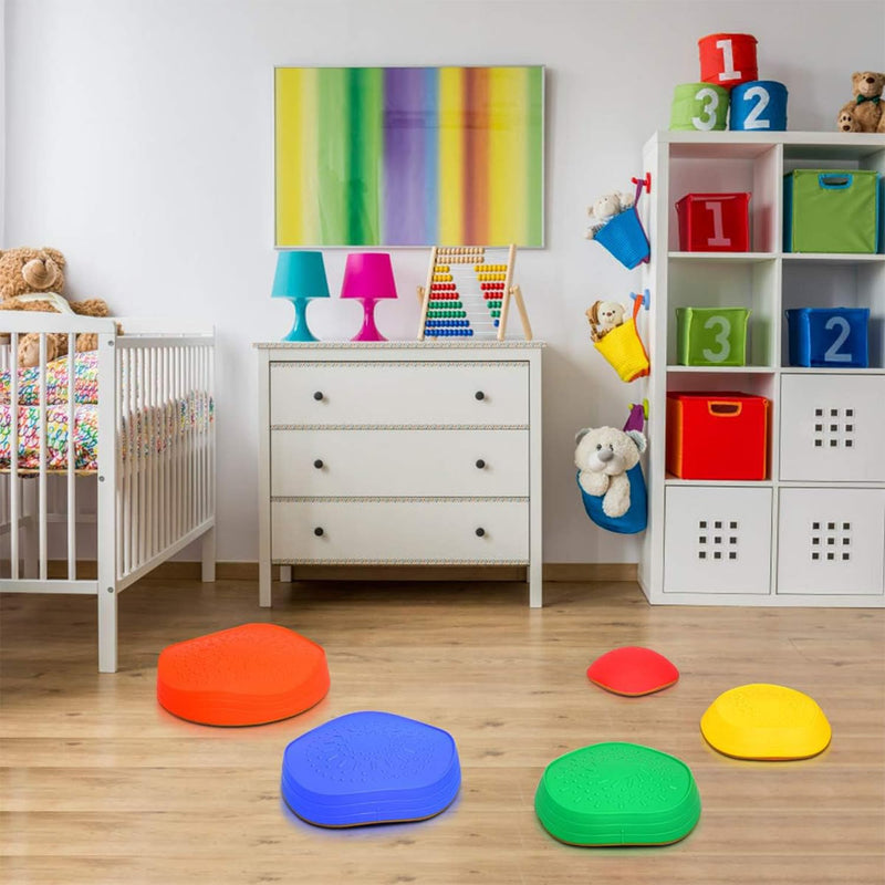 PLAYMINGLE 5 Pcs Stepping Stones for Kids, Non-Slip Multicoloured Stackable Obstacle Course Balance Stones Encourage Toddler Exercise, Coordination & Motor Skills for Indoor & Outdoor Kids Garden Toys