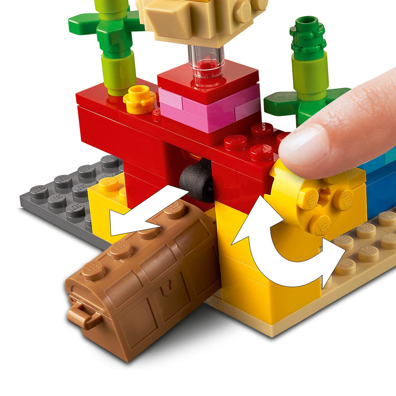 LEGO 21164 Minecraft The Coral Reef Building Toy with Alex, 2 Brick-Build Puffer Fish and Drowned Zombie Figures, Gifts for Kids, Boys & Girls