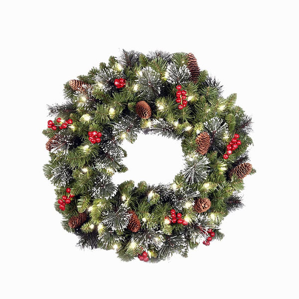 FOUDAY Christmas Wreath for Front Door, Artificial Christmas Wreath with LED Light, with Pine Cones, Berry Clusters, Frosted Branches, Christmas Decor Indoor Outdoor Home Decorations (50cm/19.86in) - Gift Guide