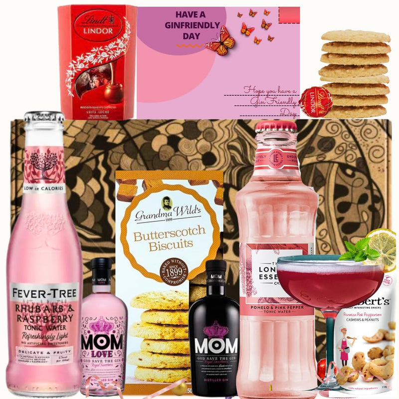 The Peerless Pink Gin &Tonic GiftSet for her - Pink Gin Gift Set Birthday Hampers for Women - Includes 2 Pink Gins, 2 Tonics, Lindt and Cadbury Chocolates - Gin Gifts for Women, Hamper for Her