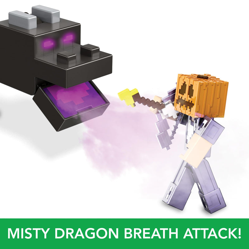 Mattel Minecraft Ender Dragon Action Figures Set, Lights, Sounds & Mist with Steve & Enderman 3.25-in Scale Figures, HTN25