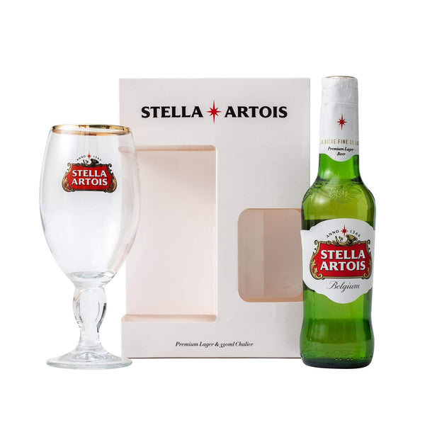 Stella Artois Gifts for Men, Beer Gift Set - Official Stella Artois Bottle 330ml and 330ml Chalice Glass - Alcohol Gift Sets for Men, Gifts for Him, Dad Birthday Gifts, Christmas