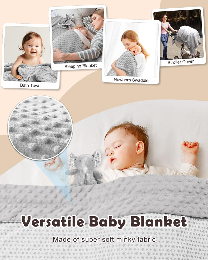 Lictin Baby Gift Set for Boys Girls, 14PCS Baby Shower Gifts, Neutral Newborn Gifts Basket with Baby Blanket, Wooden Monthly Milestone Cards, Elephant Security Blanket (Grey, 14pcs) - Gift Guide