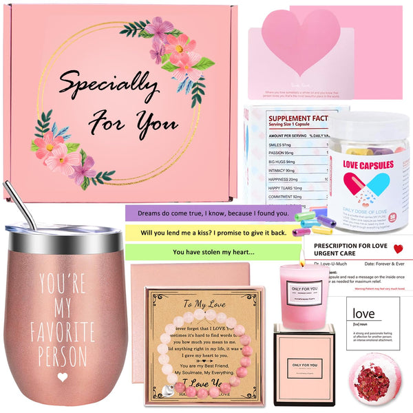 VOLINFO Valentines Day Gifts for Her, Girlfriend, Wife, Women Gifts, Birthday Anniversary Romantic Gifts, Tumbler, Capsules Letter Messages, Christmas Gifts