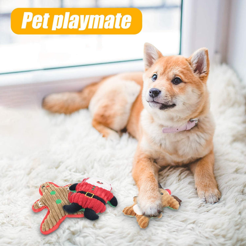 Dreamon Christmas Plush Interactive Dog Squeaky Toys Xmas Gift for Small Medium Large Pet included Ginger Man Reindeer Santa Claus, 3 Pcs Set - Gift Guide