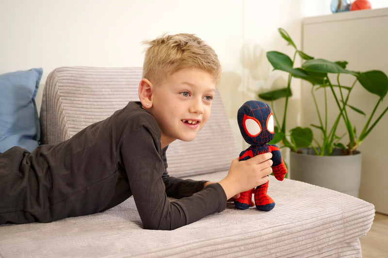 Disney 6315875812X12 25cm Dar apply Spiderverse Miles Morales Action Figure 25 cm Soft Toy with Glow in the Dark Eyes, One Size