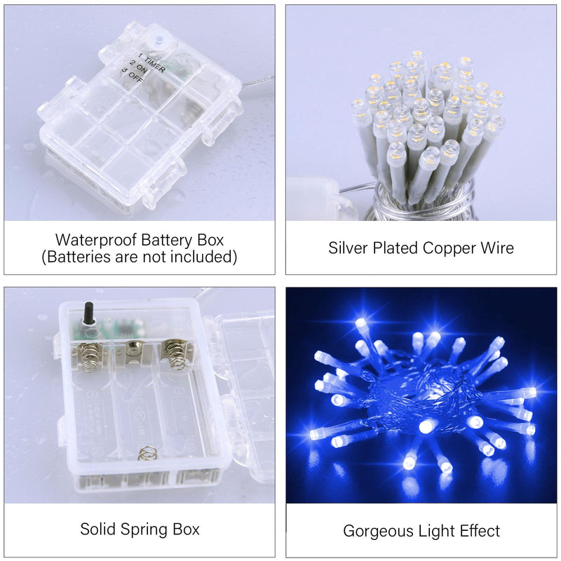 Dalugo Blue Battery Fairy Lights, 3M 30 LED Blue String Lights with 6h Timer, IP65 Waterproof Battery Powered Fairy Lights for Indoor Outdoor Christmas Decorations - Gift Guide